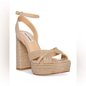 Steve Madden Laurel Two-Piece Ankle Strap Platform Gold Dress Sandals
